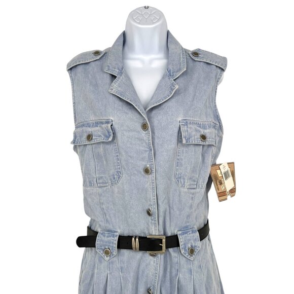 Bill Blass Vintage Blue Denim Pleated Romper Aqua Snow Size Large NWT - Picture 2 of 14